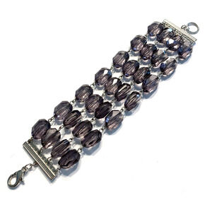 Multistrand Beaded Bracelet Silver Chain Faceted Chunky Purple Beads Chic Runway